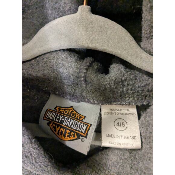 VTG HARLEY-DAVIDSON Unisex Size 4-5 Fleece Embroidered Hoodie Sweatshirt Gray - Picture 3 of 7